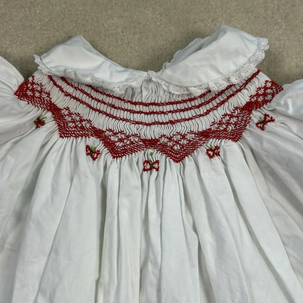 Vintage Nannette Baby Dress Smocked Embroidered Puff Sleeve USA 3-6 Mo